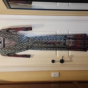 Stylish Blue and Red Patterned Maxi Dress